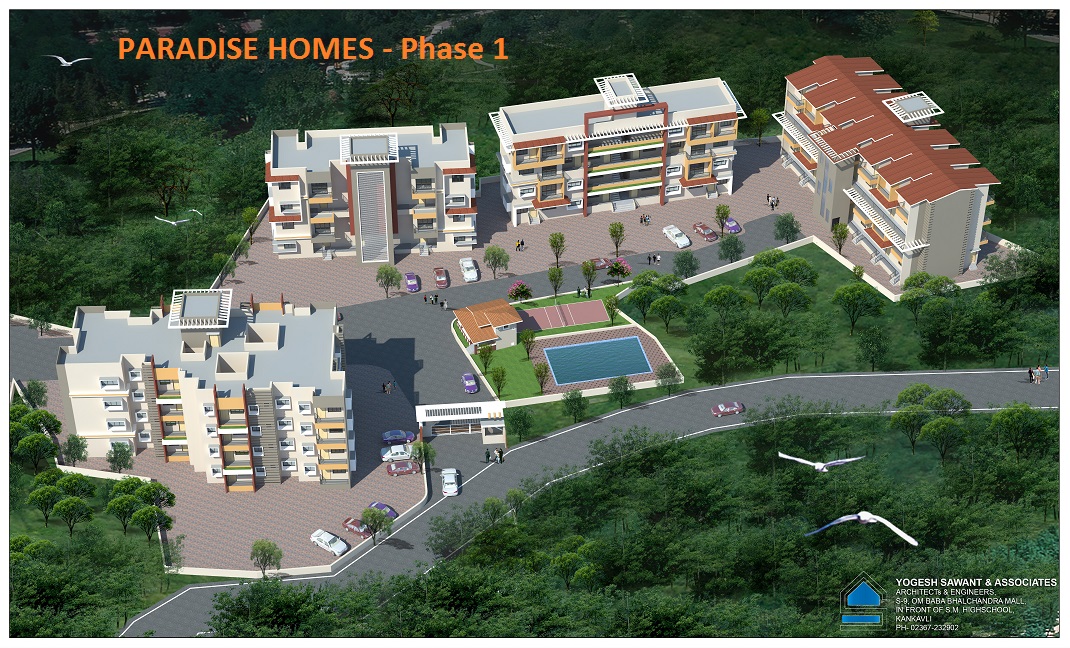 Aerial architect's impression of Paradise Homes at Janavli near Kankavli